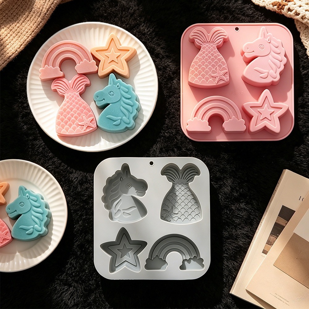 Candle Making Accessories - 2pcs/set 4 Cavity Unicorn Rainbow Mermaid